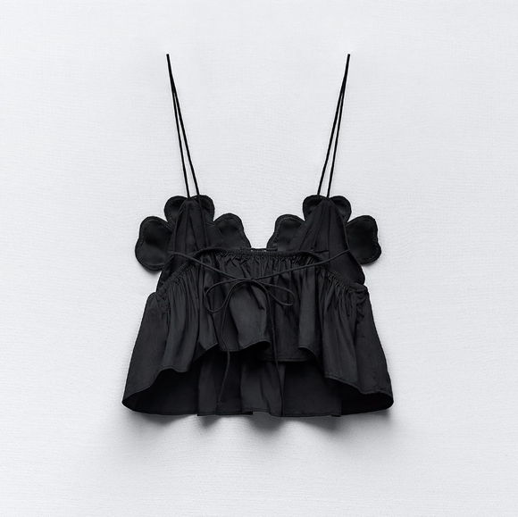 New Zara Rhinestone Floral Poplin Top - 7521/009 - Picture 7 of 15